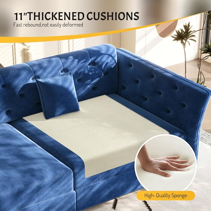 ERYE 3-in-1 Foldable Sleeper Sofa Bed Velvet Fabric Loveseat Sofabed, 74-Inch Queen Loveseat Convertible Pull Out Sleeper Couch Bed with Flower Tufted Accent, Easy Assemble