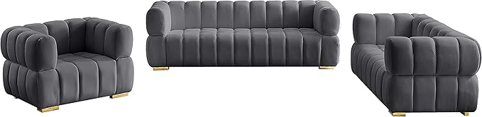 Meridian Furniture 670Grey-L Gwen Collection Modern | Contemporary Velvet Upholstered Loveseat with Deep Biscuit Tufting