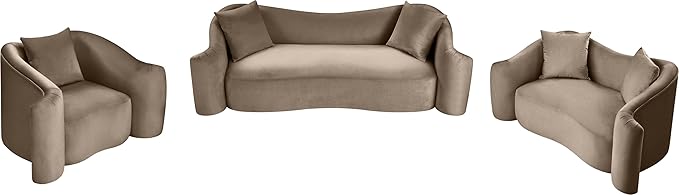 Meridian Furniture 44052Taupe-S Destin Collection Modern | Contemporary Sofa with Ultra Luxe Taupe 460 GSM Velvet, Rich Curves, 91" W x 34.5" D x 31" H, Taupe