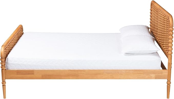 Baxton Studio Lucera Bobbin Wood Platform Bed, Queen, Oak Brown