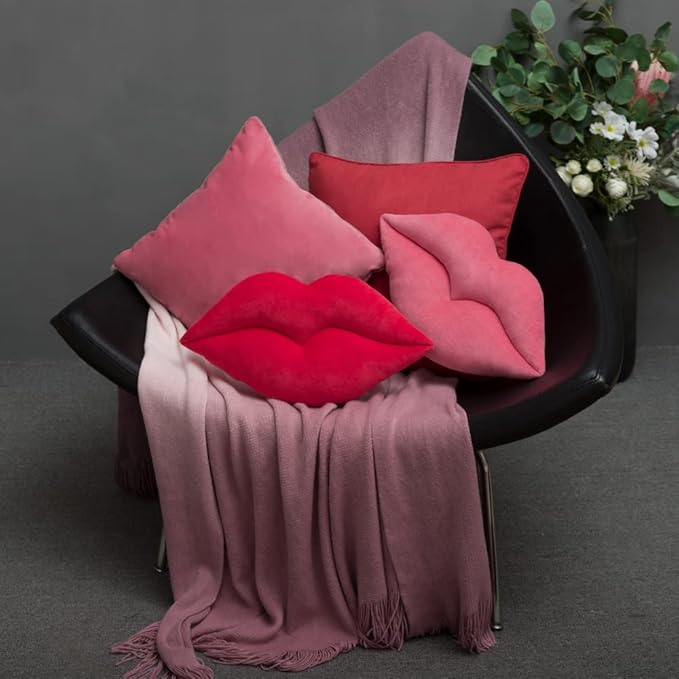 KINGROSE 3D Lip Throw Pillow Decorative Little Pillows Soft Cute Cushion for Sofa Couch Bed Home Decor Girls 11 x 18 Inches Red