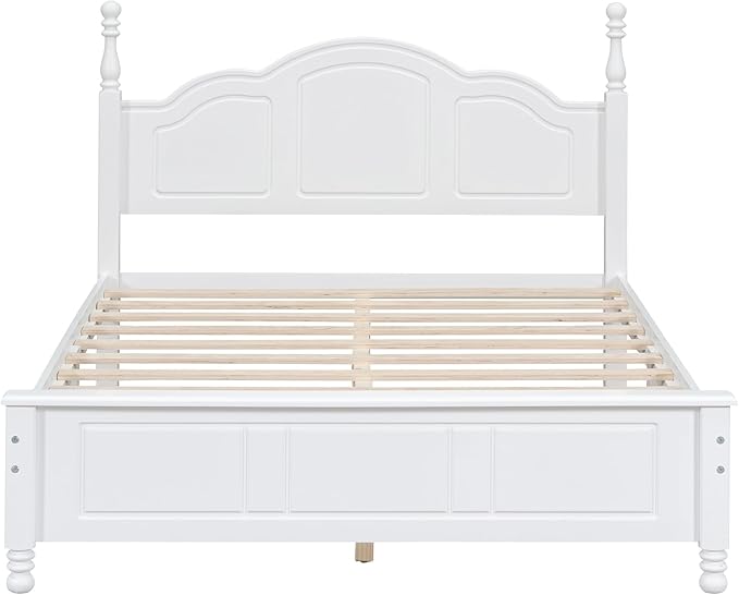 3-Pieces Bedroom Sets, Retro Style Full Size Platform Bed with Wooden Slat Support and Headboard, Wooden Bedroom Furniture Set with 2 Nightstands for Kids Teens Adults Bedroom (White + Wood 078)