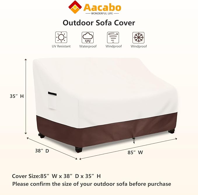 Outdoor Couch Covers,85 Inches Outdoor Sofa Cover, Waterproof Patio Furniture Cover,Furniture Covers for Patio Seating (Beige) - Image 2