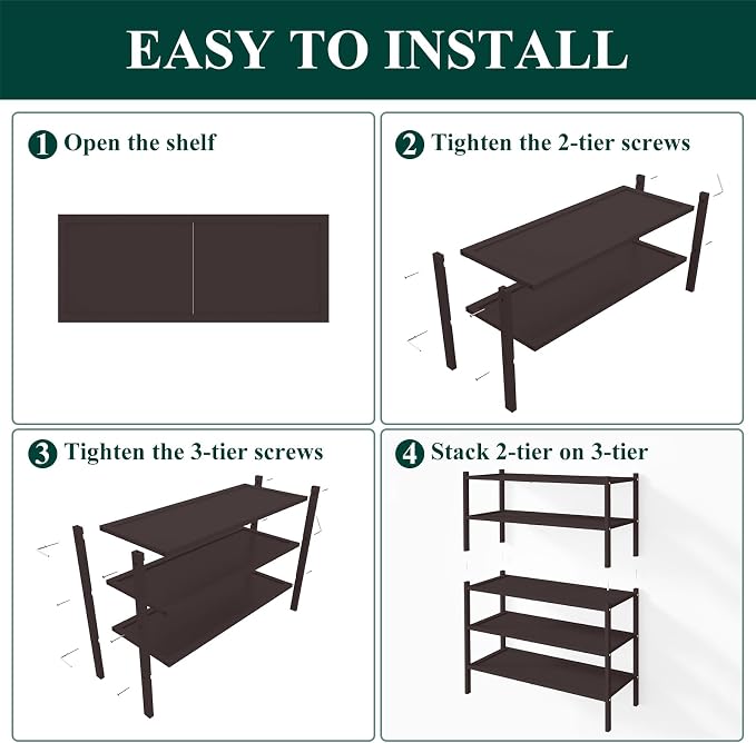 Smiry Bamboo Shoe Rack, 5 Tier Shoe Organizer for Entryway & Closet, Stackable Free Standing Storage Shelf for Shoes, Bags & Plants, Brown - Image 5