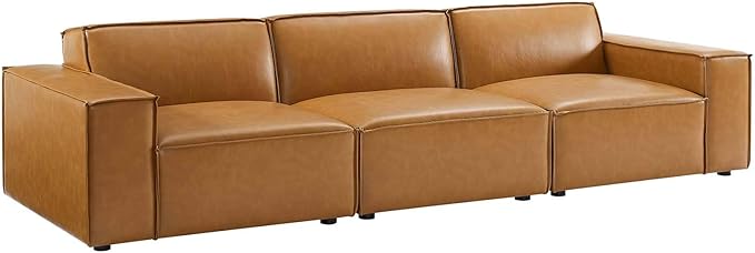 Modway Restore Vegan Leather Sectional 3-Seater Sofa in Tan