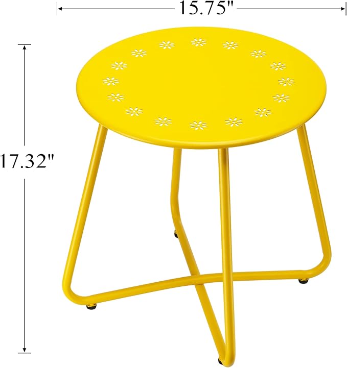 danpinera Outdoor Side Tables with Flower Cut Outs, Weather Resistant Steel Patio Side Table, Small Round Outdoor End Table Metal Side Table for Patio Yard Balcony Garden Yellow - Image 3