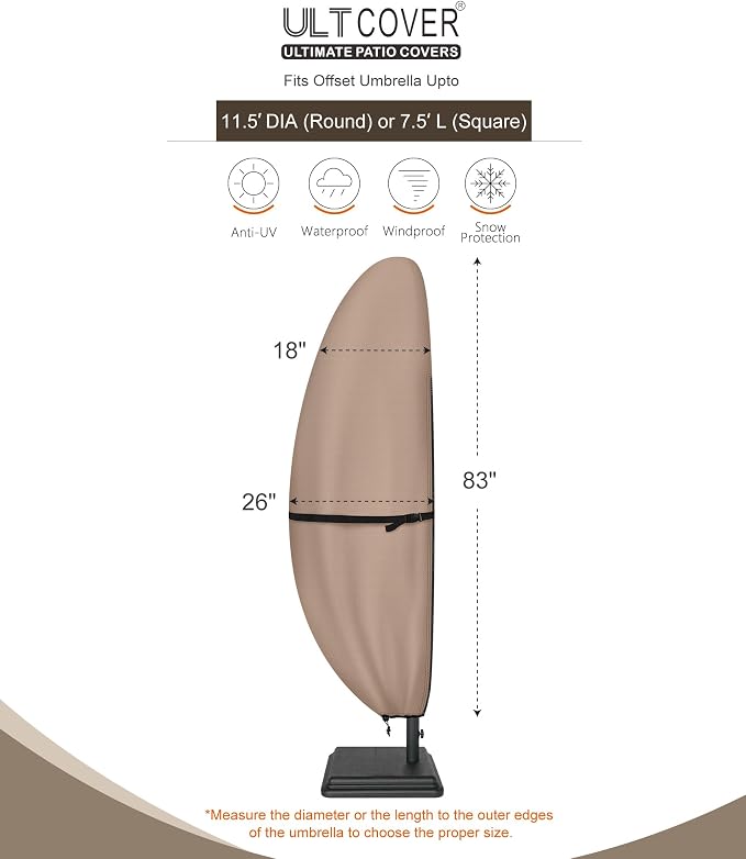 ULTCOVER Patio Parasol 600D Waterproof Outdoor Offset Banana Style Umbrella Cover - Fits Cantilever Offset Umbrella 7.5-11.5 Feet - Image 3
