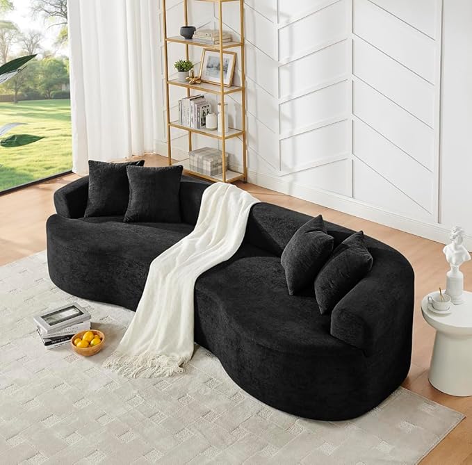 Curved Boneless Sofa Couches 4-Seat Tight Backrest Couch for Living Room Bedroom, Boneless Cloud Sofa with 4 Pillows, Floor Sofa in A Box No Assembly Required