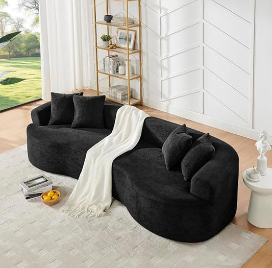 Curved Boneless Sofa Couches 4-Seat Tight Backrest Couch for Living Room Bedroom, Boneless Cloud Sofa with 4 Pillows, Floor Sofa in A Box No Assembly Required