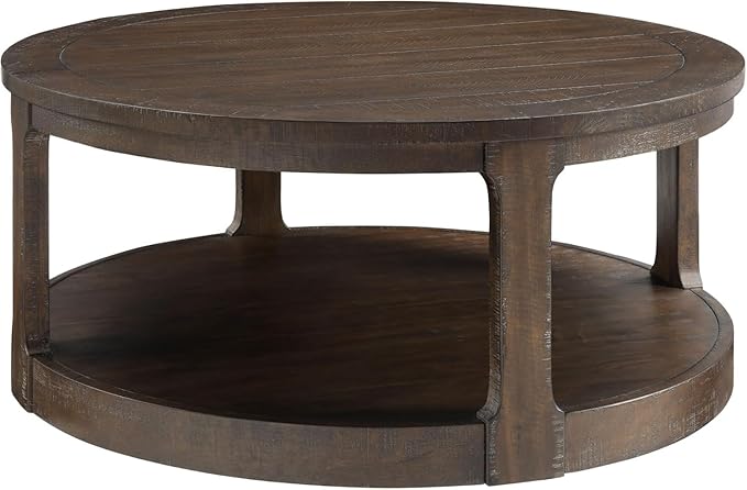 Coffee Table Round Wood 40" Modern Coffee Tables for Living Room Brown Circle Center 2-Tier Solid Desktop Accent with Shelf Storage Minimalistic Design Home Furniture Apartment Office Easy to Assemble