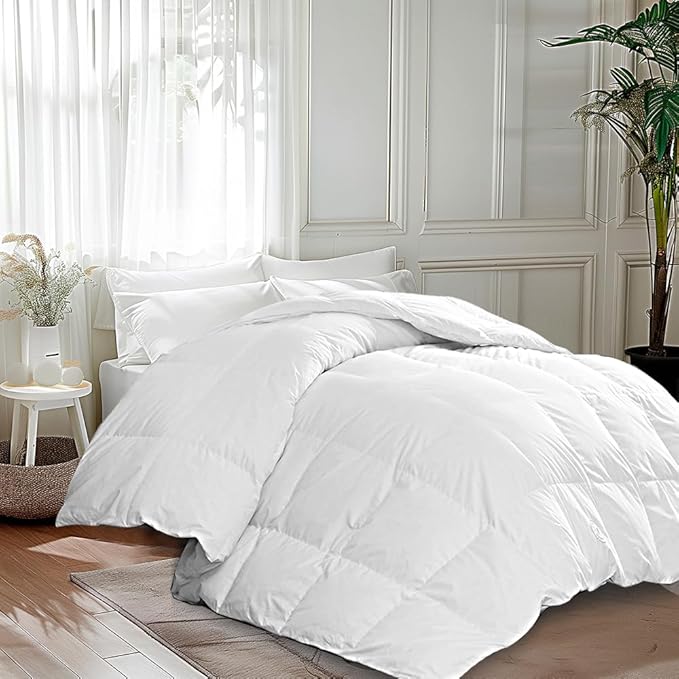 Martha Stewart White Goose King Size Feathers Down Fiber Comforter, Ultra Soft 100% Cotton Duvet Insert King, Hotel Luxury Hypoallergenic Comforter 95oz All Season Extra Warmth 106 x 90 Inch