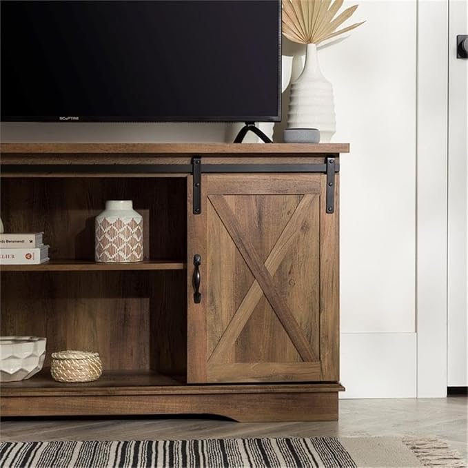 Walker Edison Richmond Modern Farmhouse Sliding Barn Door TV Stand for TVs up to 65 Inches, 58 Inch, Reclaimed Barnwood - Image 5