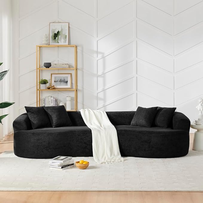 Curved Boneless Sofa Couches 4-Seat Tight Backrest Couch for Living Room Bedroom, Boneless Cloud Sofa with 4 Pillows, Floor Sofa in A Box No Assembly Required