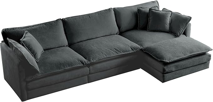 KEIKI Combination Sofa, Upholstered 3 Seater Couch, Oversized L Shaped Sectional Sofa with Reversible Ottoman for Living Room Bedroom Office, Gray