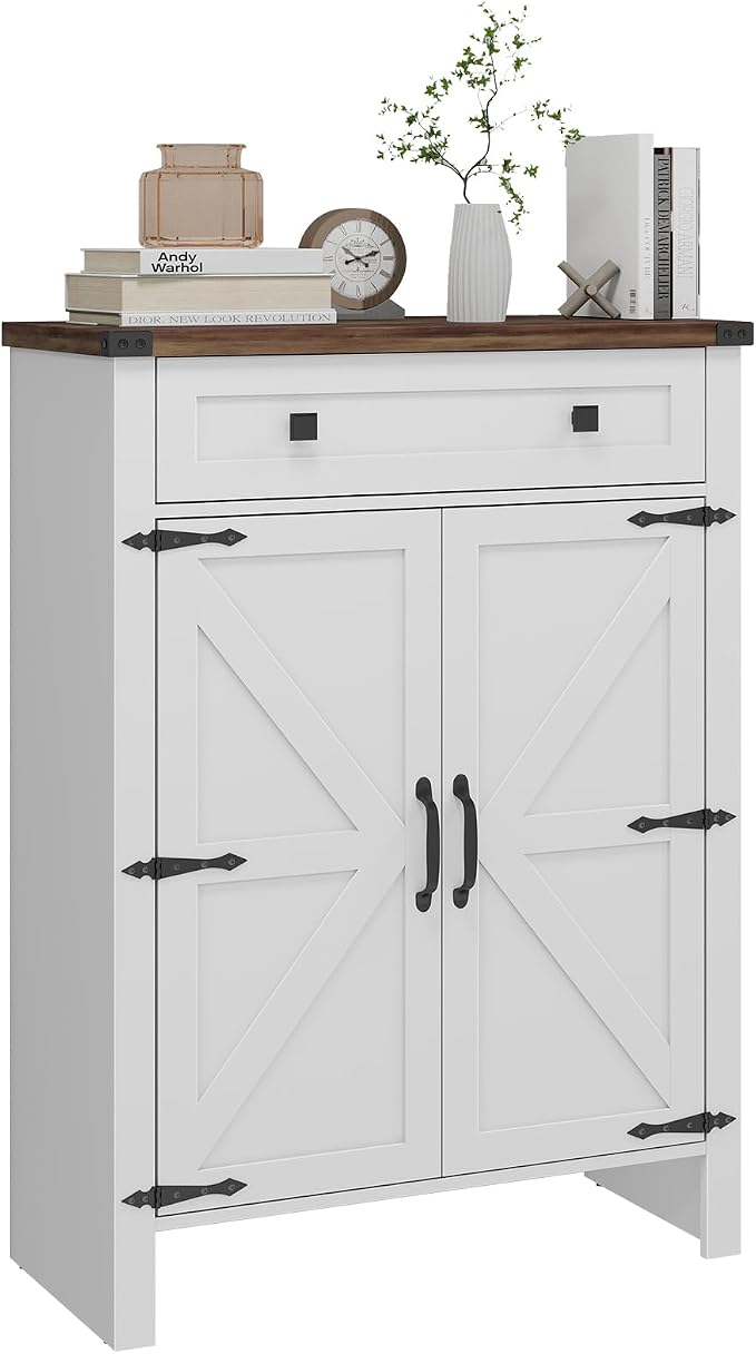 Halitaa Shoe Cabinet, Farmhouse Shoe Storage Organizer, Shoe Storage Cabinet with Doors & Drawer, Boots High-Shoe Cabinet Organizer for Entryway Living Room Hallway, White - Image 8
