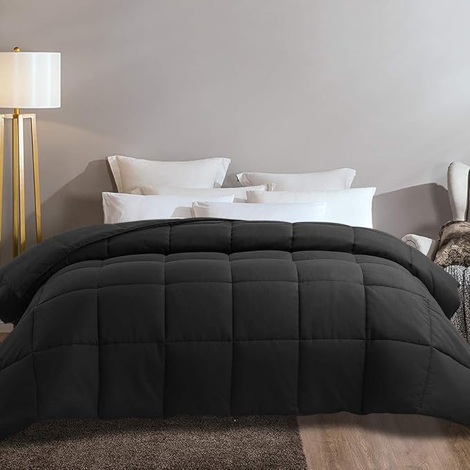 COHOME Premium Oversizd Queen Size Comforter, All-Season Quilted Down Alternative Duvet Insert, Luxury Hotel GentleSoft Comforter with Anti-Clump Tech & 8 Tabs - Reversible - Black 98 x98 inches