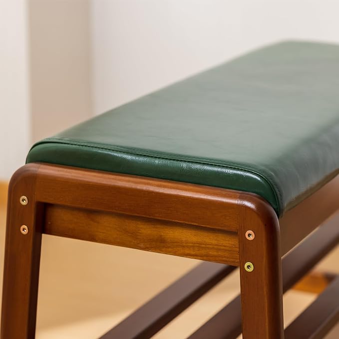 Solid Wood Shoe Bench, 2-Tier Entryway Bench with Cushion and Flip-Open Storage Box, Mid-Century Modern Shoe Bench Rack for Hallway, Mudroom(Green, 21.65'') - Image 4