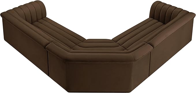 Meridian Furniture 194Brown-Sectional Cascade Collection Modern | Contemporary Modular Sectional with Soft Brown Velvet Fabric, Deep Channel Tufting, Curved Arms, 148" W x 80" D x 28" H, Brown