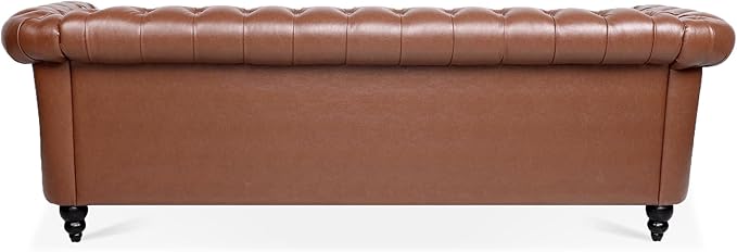 ERYE 84.5-Inch Classic 3 Seat Chesterfield Sofa Couches for Living Room Bedroom, 3 Seaters Button Tufted Faux Leather Upholstered Chesterfield Sofa Couch,Wood Legs | Button Tufted, Easy to Assemble, Nailhead, Removable Cushion