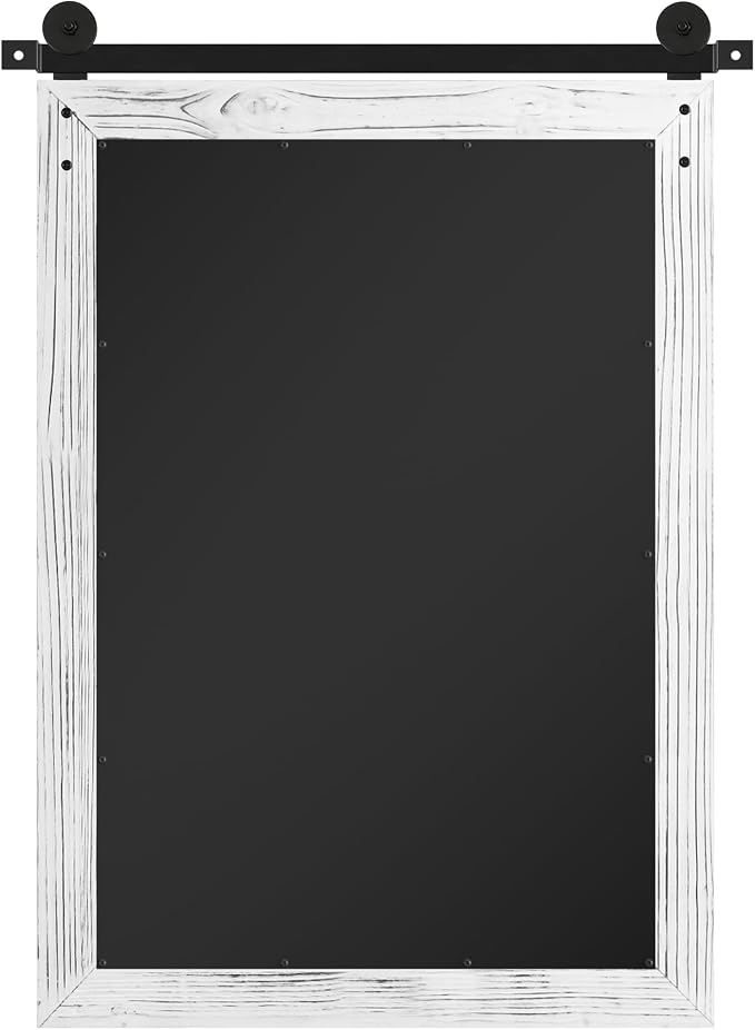 COGOOD Farmhouse Barn Door Mirror - 38" x 25" Rustic Wood Framed Wall Mirror for Bathroom, Living Room, Entryway Wall Decorative (White) - Image 8