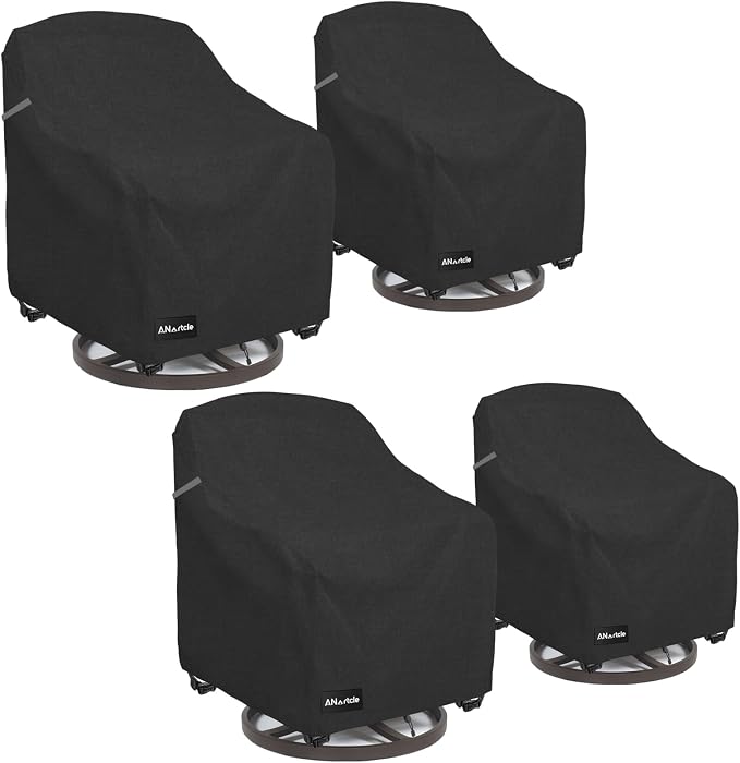 ANartcle Swivel Patio Chair Cover 4 Pack,600D Waterproof Heavy Duty Outdoor Chair Cover(30 W x 34 D x 36 H inches),Patio Furniture Covers,Outdoor Furniture Covers Waterproof,Black by PatioFurnitureCovers