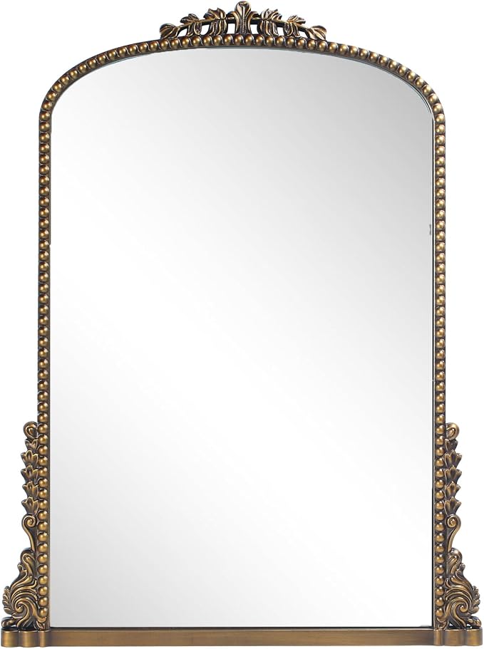 Vintage Baroque Arched Mirror - Traditional Ornate Antique Brass Wood Frame - 24"X32" - Perfect for Entryway, Fireplace, Living Room, Hallway, Bathroom by Wemily