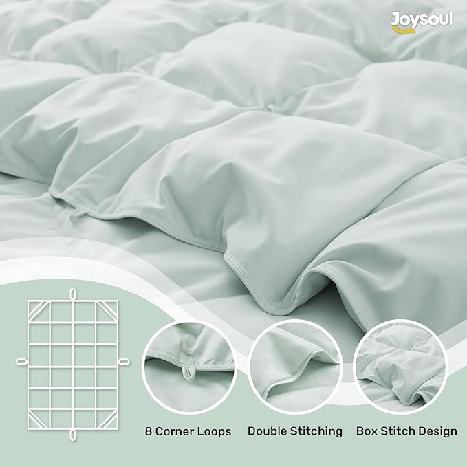 Joysoul Goose Feathers Fiber Comforter - Lightweight Ultra Soft Fabric Cover Breathable White Down Feather Fill, Light Green Queen Size Duvet Insert (88" X 88")