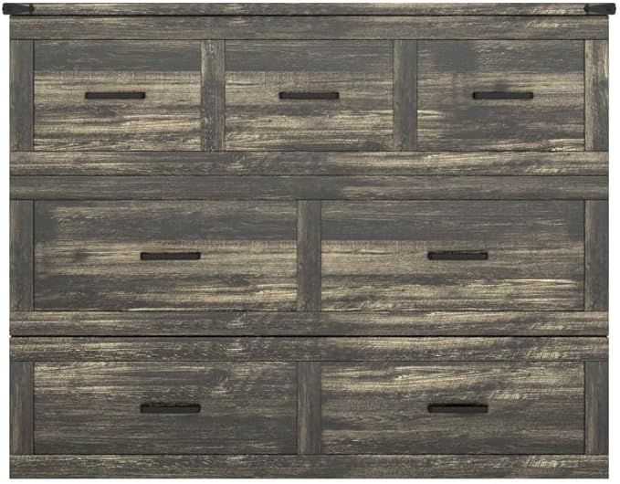 Bellemave Full Size Murphy Bed, Cabinet Bed with Charging Station and 1 Large Storage Drawer, Farmhouse Murphy Cabinet with Foldable Panel, Noisy Free, for Guest Bedroom, Living Room, Rustic Gray