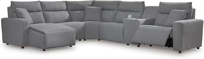 Signature Design by Ashley Modern ModMax II Stain Resistant U-Shape Right-Arm Facing 6-Piece Power Reclining Sectional with Chaise and Adjustable Headrest, Gray