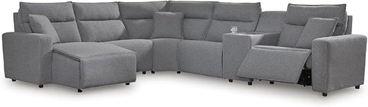 Signature Design by Ashley Modern ModMax II Stain Resistant U-Shape Right-Arm Facing 6-Piece Power Reclining Sectional with Chaise and Adjustable Headrest, Gray