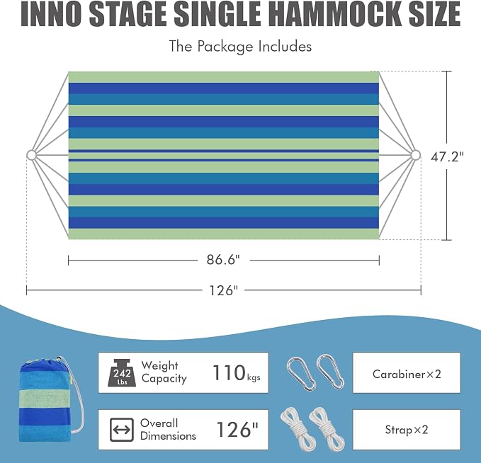 INNO STAGE Brazilian Hammock with Tree Straps - Cotton Hammocks Portable Hammock with Carry Bag for Backyard, Porch, Outdoor and Indoor Use - Image 2