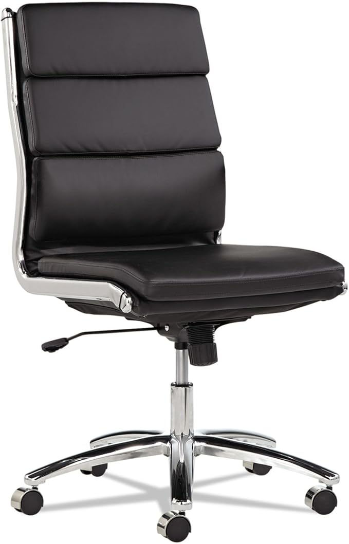 Alera Neratoli Series Mid-Back Swivel/Tilt Chair, Black Leather, Chrome Frame