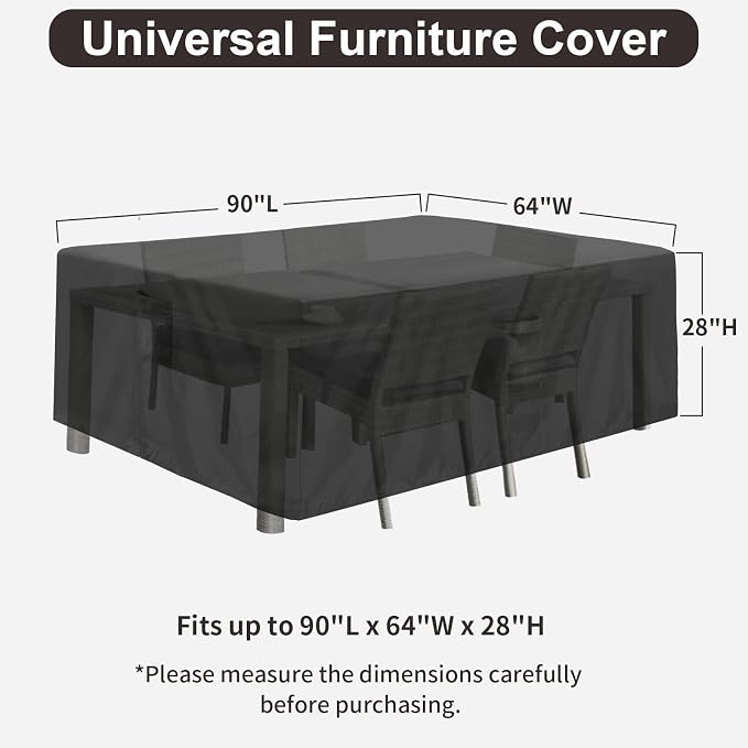 PureFit Patio Furniture Covers, Outdoor Table Furniture Cover Waterproof Rectangle, Patio Sectional Couch Set Cover for Deck, Lawn and Backyard, UV Resistant, 90"L x 64"W x 28"H, Black - Image 2