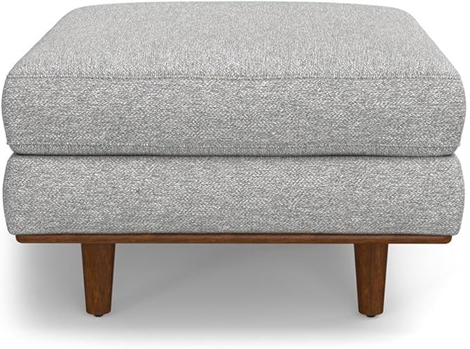SIMPLIHOME Morrison 33-inch Wide Table Ottoman in Mist Grey Woven-Blend Fabric, Multifunctional Footrest, Coffee Table, or Extra Seating for Living Room, Mid-Century Modern Style