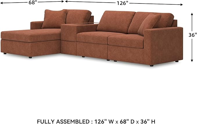 Signature Design by Ashley Contemporary Modmax Stain Resistant L-Shape Left-Arm Facing 4-Piece Sectional with Chaise and Storage Console, Orange