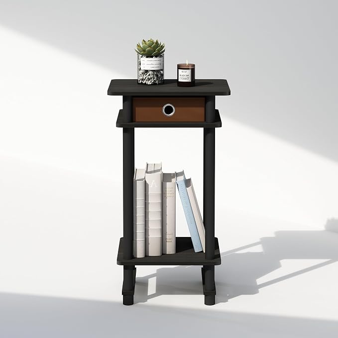 Furinno Turn-N-Tube Tall Nightstand with Bin, 1-Pack, Plastic Poles, Espresso/Brown - Image 7