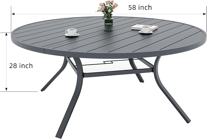 Anmutig 7-Piece Outdoor Dining Set, 58'' Round Table with 6 Swivel Chairs All Weather Furniture Set - Grey Style1 - Image 2