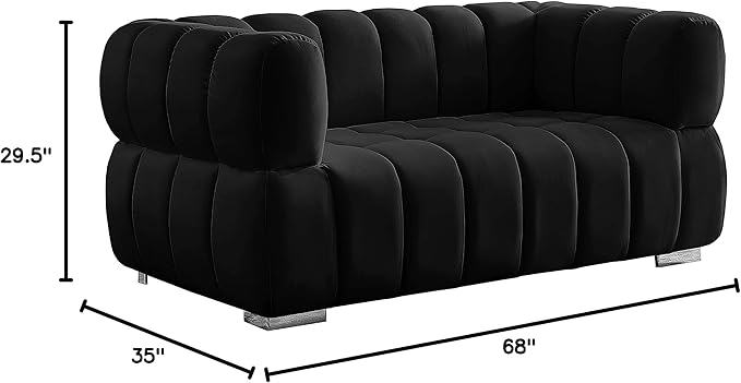 Meridian Furniture 670Black-L Gwen Collection Modern | Contemporary Velvet Upholstered Loveseat with Deep Biscuit Tufting