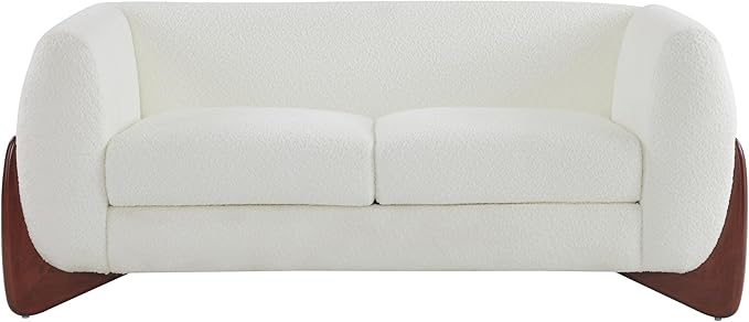 Merax 63 Inch Modern Boucle Upholstered 2-Seater Sofa, Chenille Fabric Loveseat with Solid Wood Legs, Low Profile Small Couch for Living Room, Beige
