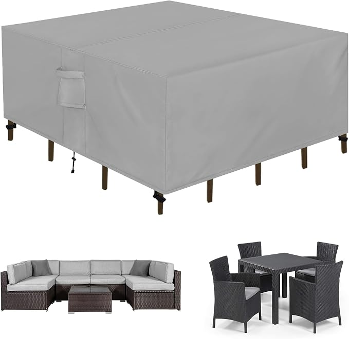 Easy-Going Square Patio Furniture Cover Waterproof Outdoor Dining Table and Chair Cover Anti-UV Outside Sectional Sofa Set Covers (64"L x 64"W x 28"H, Grey) by Easy-Going