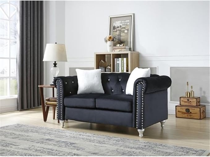 Glory Furniture Raisa Velvet Loveseat in Black