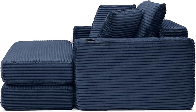 Eafurn 52.4" Oversized Chaise Lounge Indoor with Foldable Ottoman Convertible Boneless Sleeper Sofa Bed, Deep Seat Lounge Chair with Cup Holder & Side Pocket, No Assembly for Living Room | Breathable material, Cupholders
