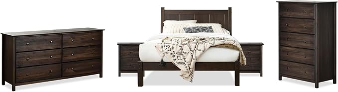 Grain Wood Furniture Shaker Solid Wood 5 Piece Bedroom Set in Expresso, Queen Bed