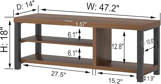 FOLUBAN Entryway Bench, Modern Wood Shoe Bench for Living Room Hallway, Industrial Indoor Shoe Storage Bench Seat, Rustic Walnut, 47 Inch - Image 2