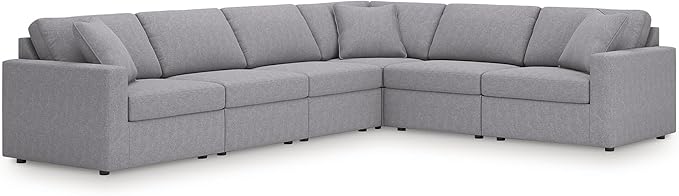 Signature Design by Ashley Contemporary Modmax Stain Resistant L-Shape Right-Arm Facing 6-Piece Sectional with Reversible Cushion and Armrest, Gray