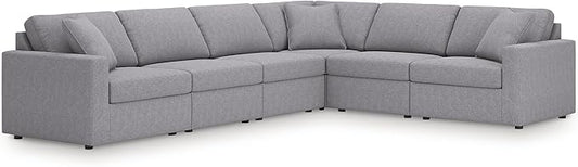 Signature Design by Ashley Contemporary Modmax Stain Resistant L-Shape Right-Arm Facing 6-Piece Sectional with Reversible Cushion and Armrest, Gray