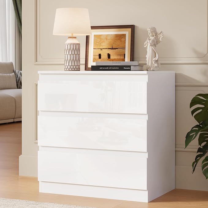 OtterOasis White Wood Dresser for Bedroom, 3 Drawer Dresser for Clothes Storage, Modern Dressers with Wide Drawers, Wide Wooden Chest Drawers for Living Room, Entryway, TV Stand by OtterOasis