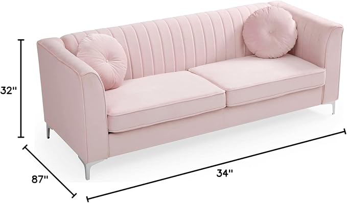 Glory Furniture Delray Velvet Sofa in Pink