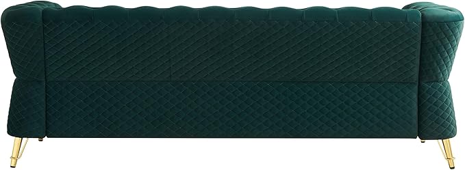 KEIKI 87" Chesterfield Velvet Button Tufted Sofa with High Density Foam Cushions, Modern Style 3-Seater Couch with Gold Strip Trim Decoration, Easy Assembly, for Apartment, Living Room, Office, Green