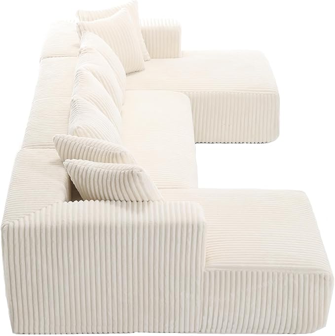 133" Oversized U-Shaped Modular Sectional Sofa, No Assembly Required Floor Couch, Memory Foam Cloud Sofa with 11 Lumbar Pillows, Corduroy Upholstery | Breathable material, Non-Slip, Wider Armrest